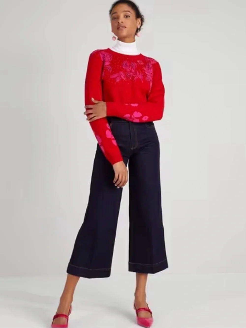 Kate Spade 100% wool Beaded Sweater  Not a bright red , hint of cranberry in
